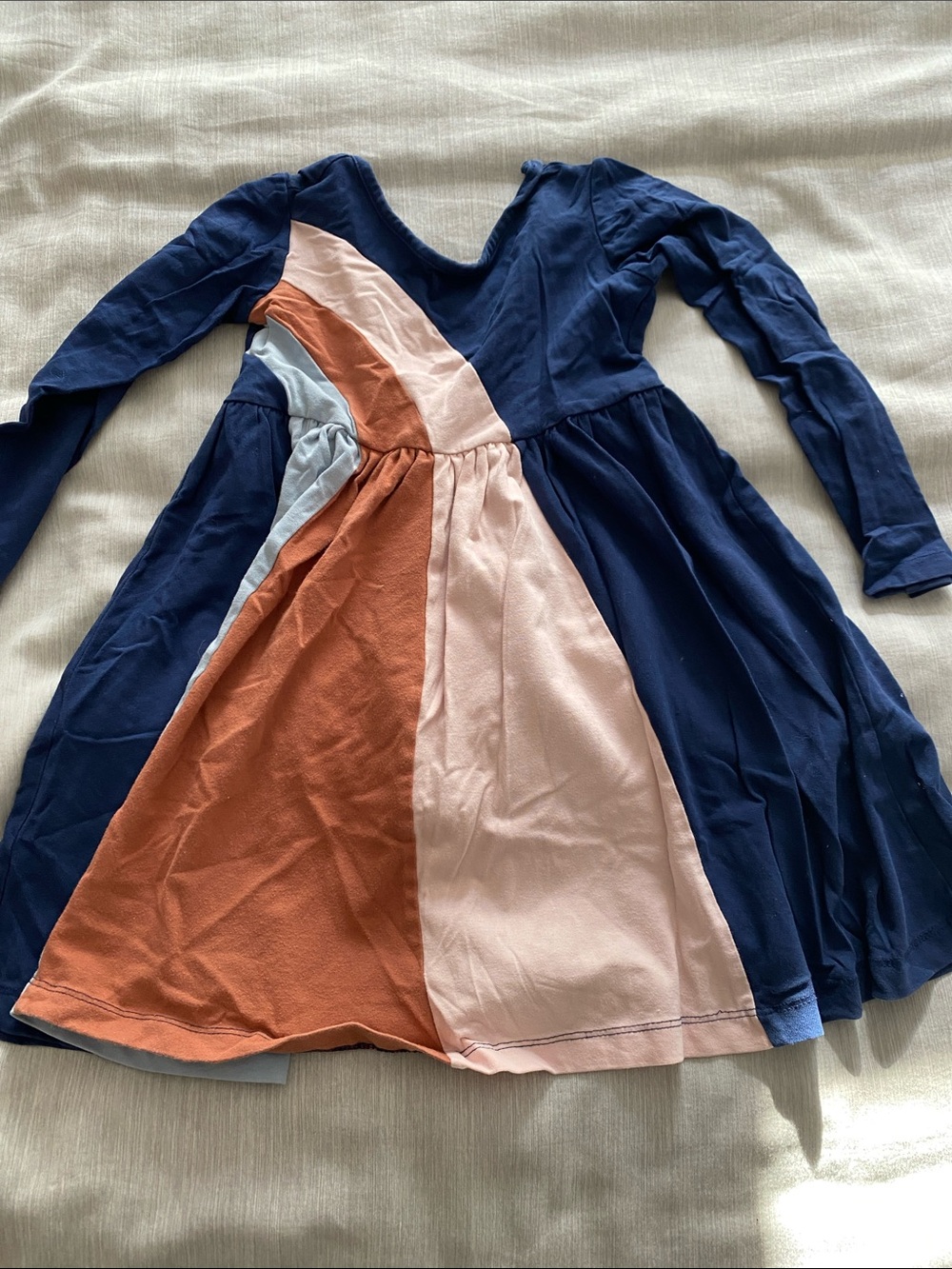 Hanna Andersson Navy Colorblock Long-Sleeve Dress - Pink, Rust & Light Blue